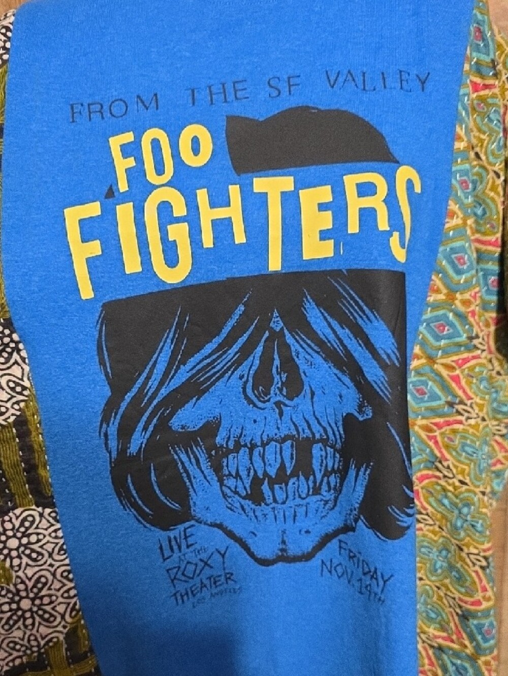 Upcycled Blue Foo Fighters Graphic Tee – Kantha Poncho Sleeve - Picture 4 of 7